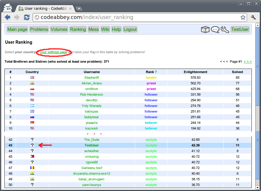 Sample of Rating page